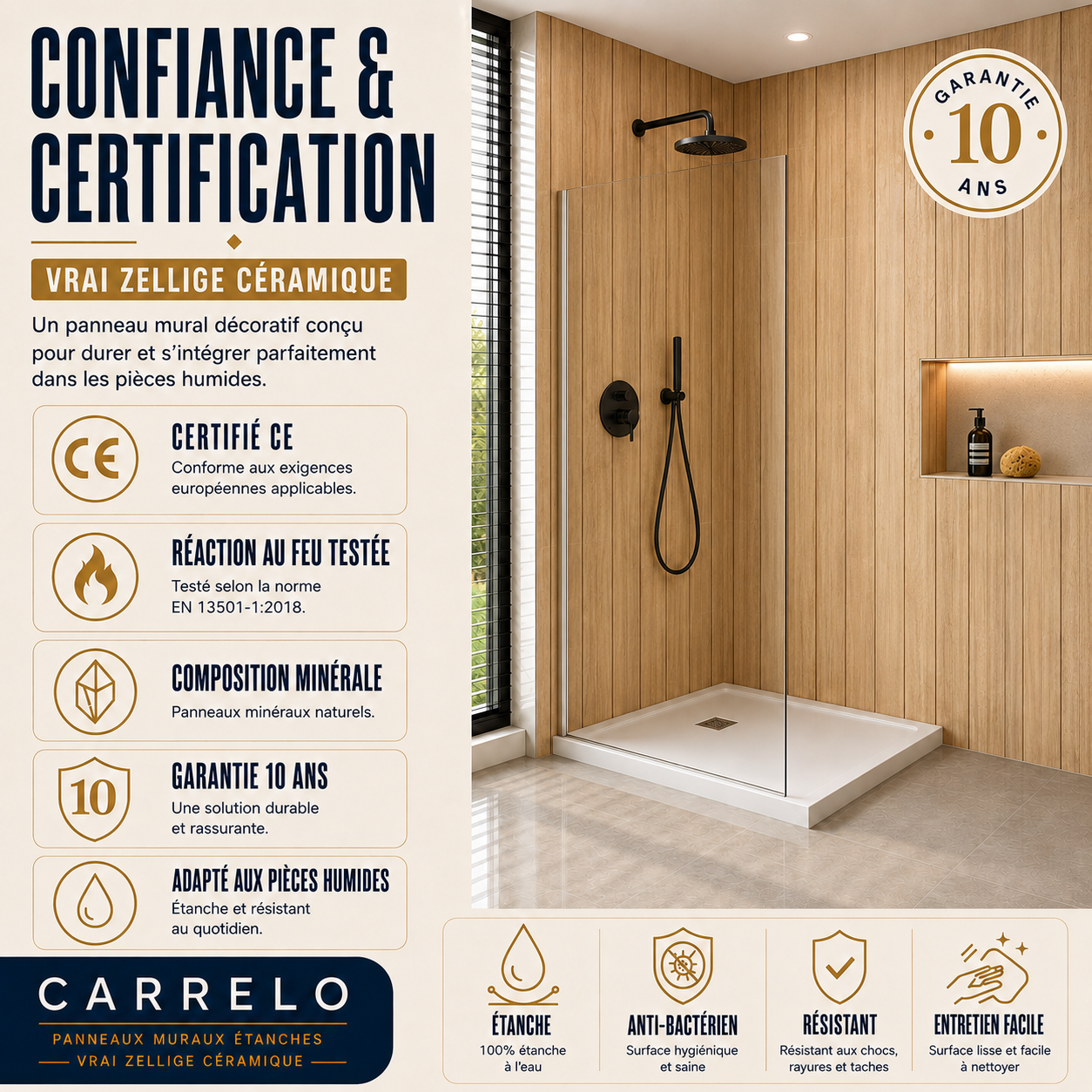 Pack de 3 panneaux muraux de salle de bain 90x60cm effet bois