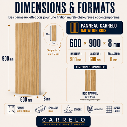 Pack de 3 panneaux muraux de salle de bain 90x60cm effet bois