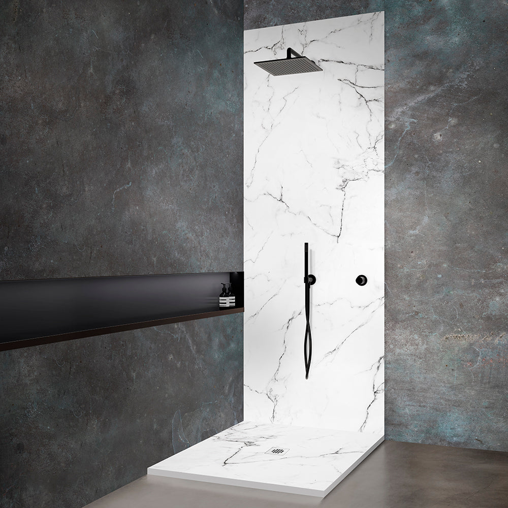Kit bac � douche 70x70 avec panneau mural en r�sine aspect marbre