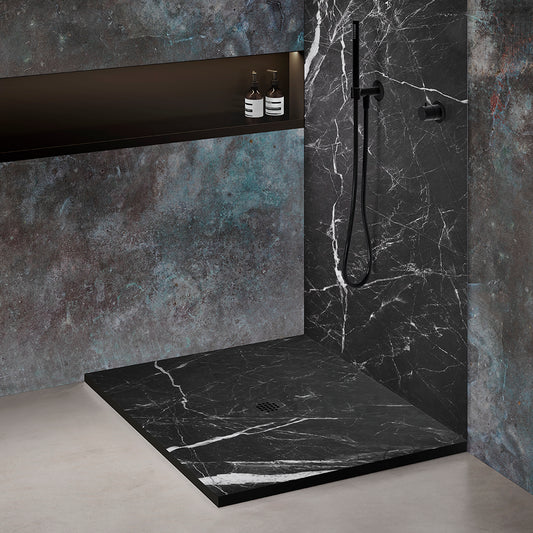 Kit bac � douche 70x70 avec panneau mural en r�sine aspect marbre