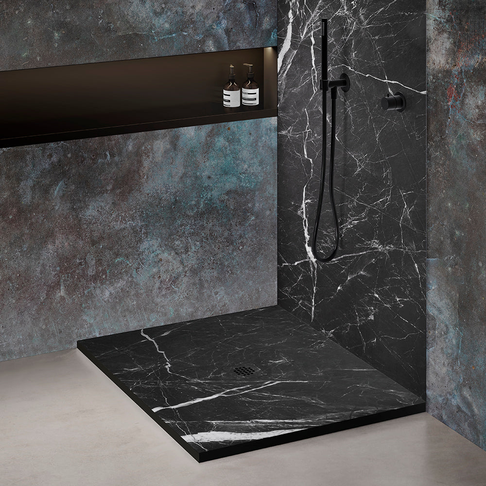 Kit bac � douche 70x70 avec panneau mural en r�sine aspect marbre