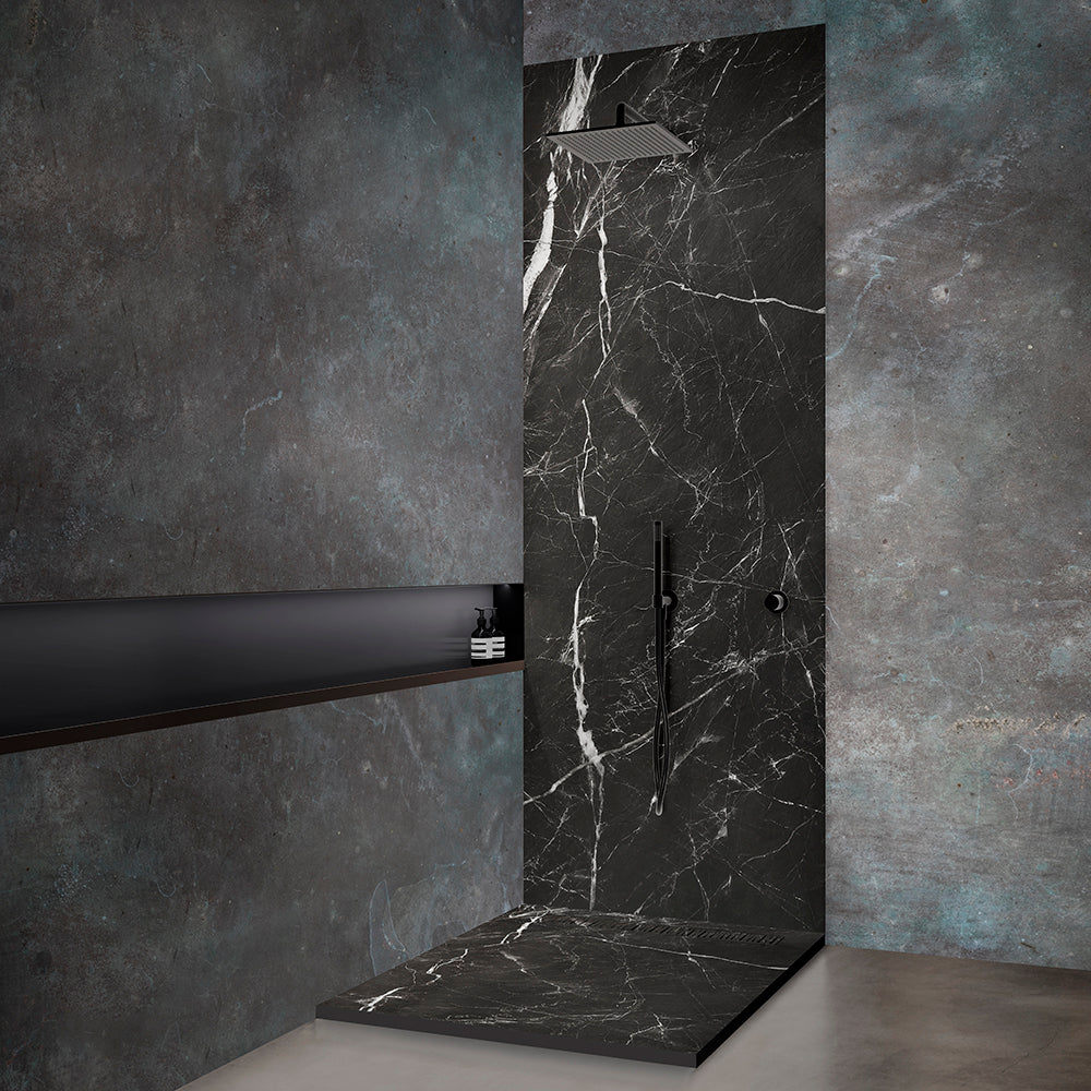 Receveur de douche 80x80 en Résine aspect Marbre - Caniveau 60x7 cm