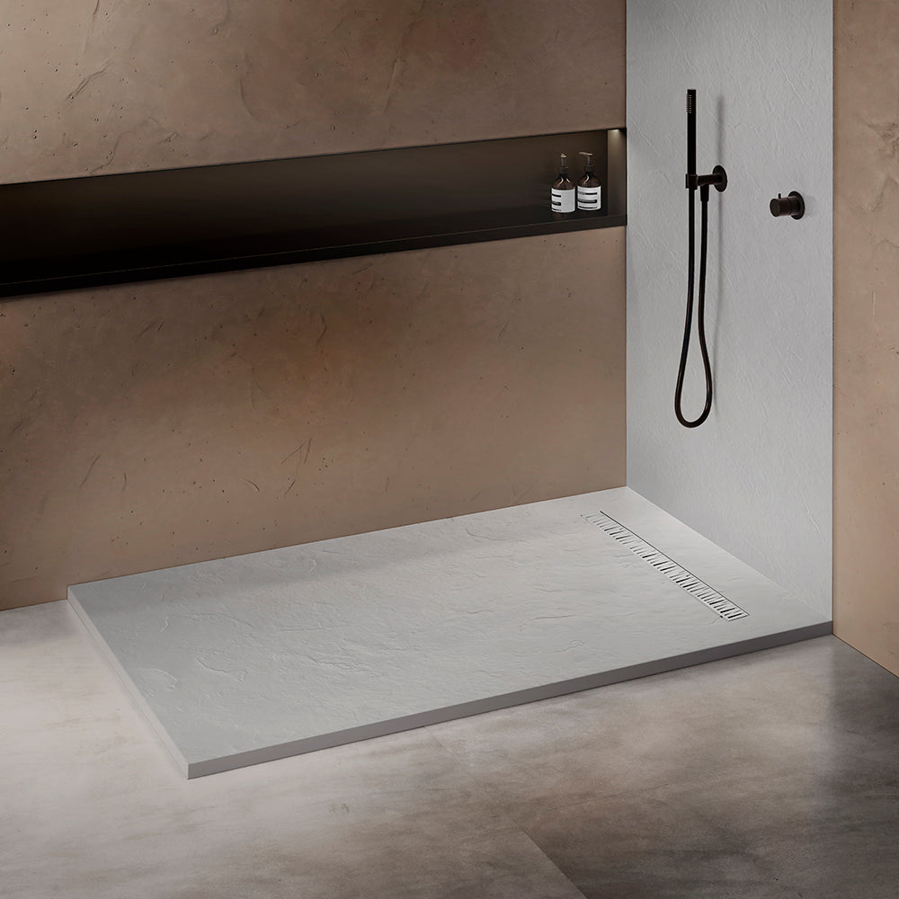 Receveur de douche 100x80 antid�rapant en r�sine aspect pierre - Caniveau 60x7