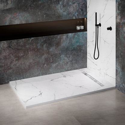 Receveur de douche 200x100 en Résine aspect Marbre - Grille carrée Excentrée