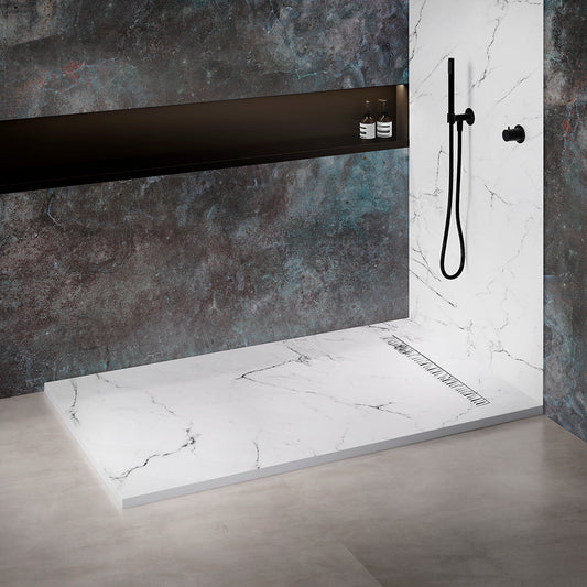 Receveur de douche 200x100 en Résine aspect Marbre - Grille carrée Excentrée