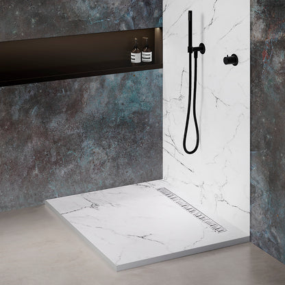 Receveur de douche 70x70 en Résine aspect Marbre - Caniveau allongé Excentré