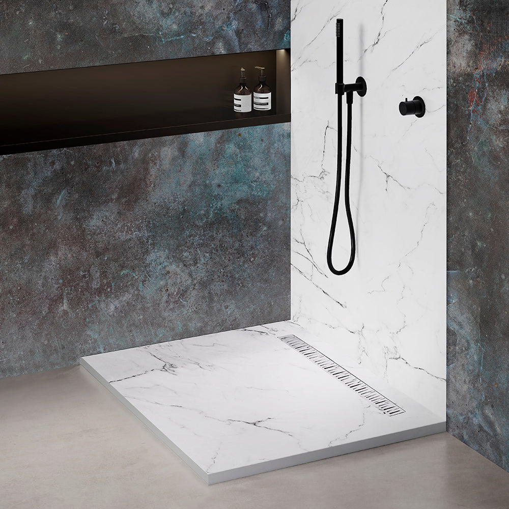 Natural stone shower tray 180×90 cm – off-center square grid