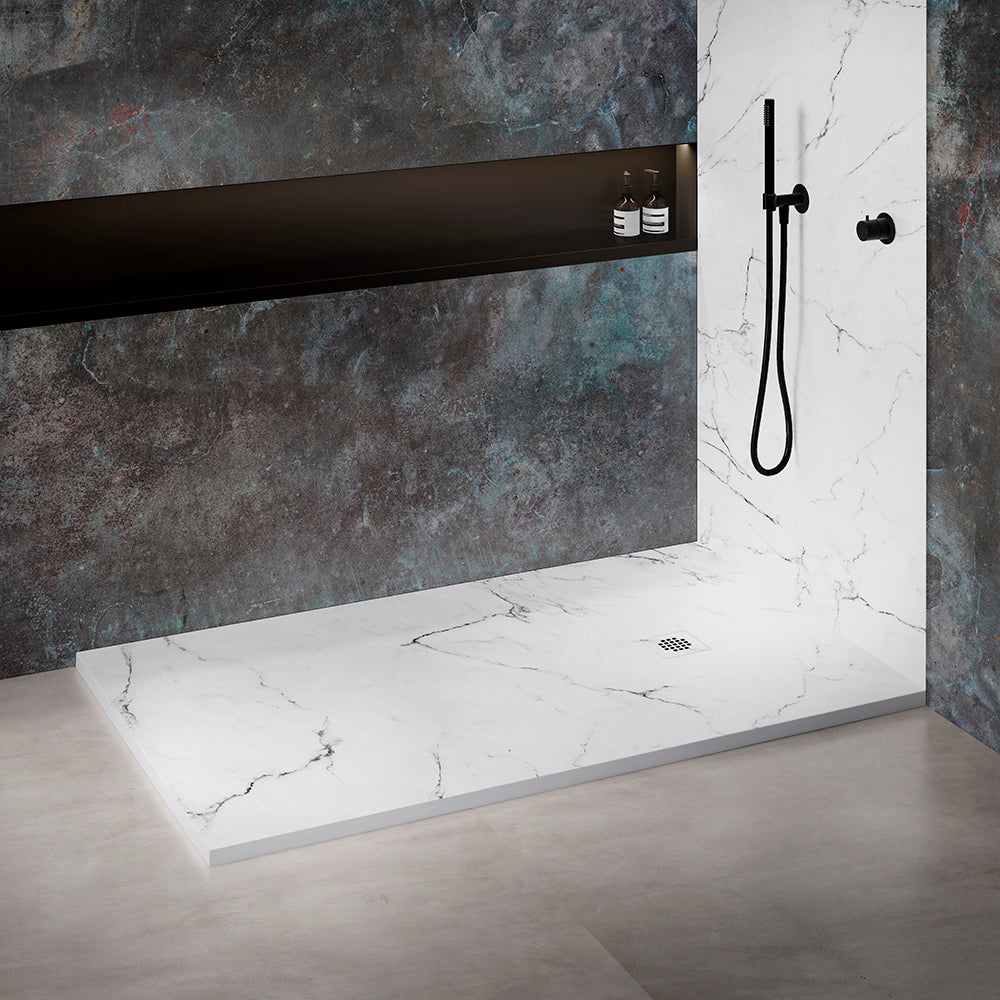 Kit bac � douche 160x90 avec habillage en panneau mural en r�sine aspect marbre