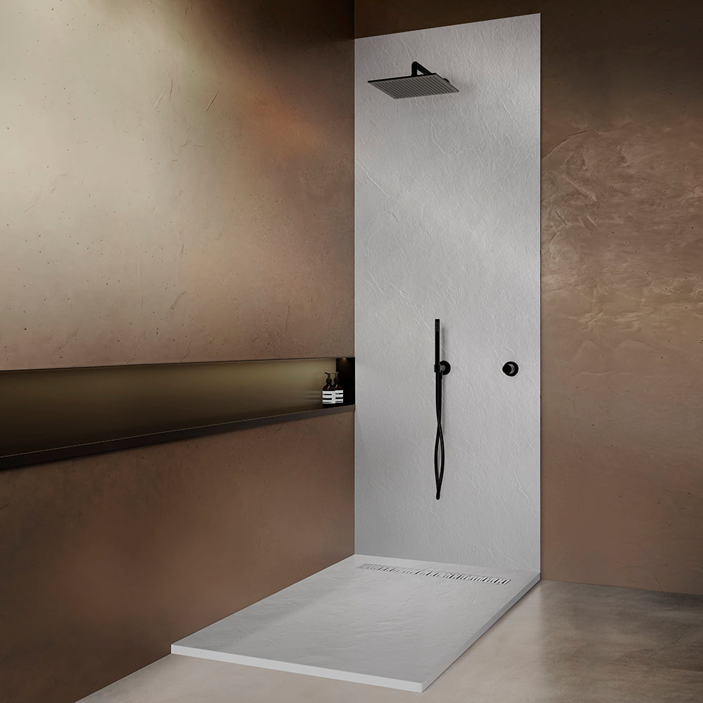 Panneau mural de douche en r�sine aspect Ardoise Blanc avec natte d'�tanch�it�