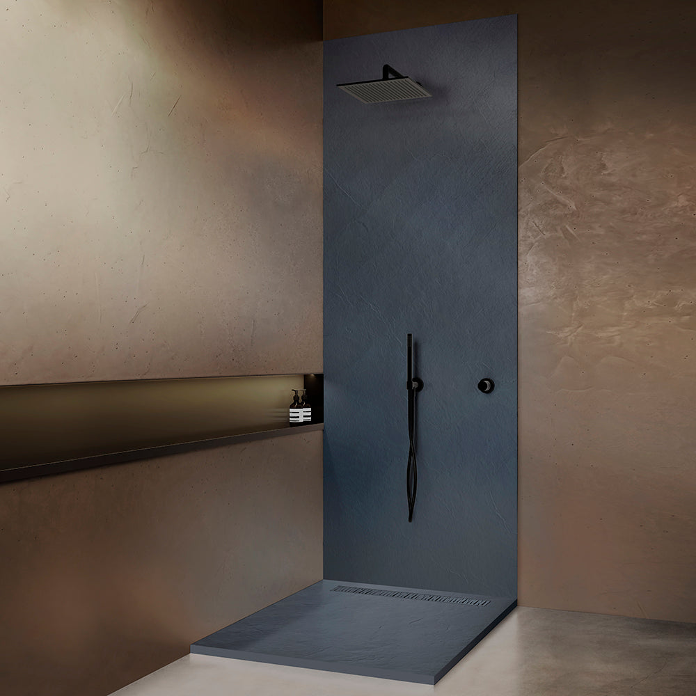 Bac � douche extraplat en r�sine 120x120 cm - grille caniveau excentr�e