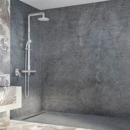 Kit bac � douche 100x100 avec panneau mural en pierre naturelle