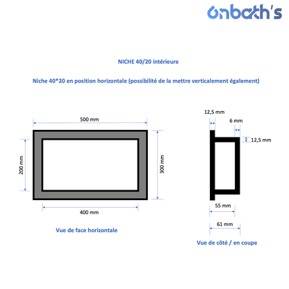 Niche à carreler 40x20 cm en polystyrène avec natte d'étanchéité pré-montée
