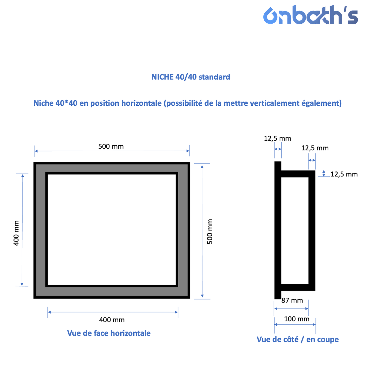 Niche à carreler 40x40 cm en polystyrène avec natte d'étanchéité pré-montée