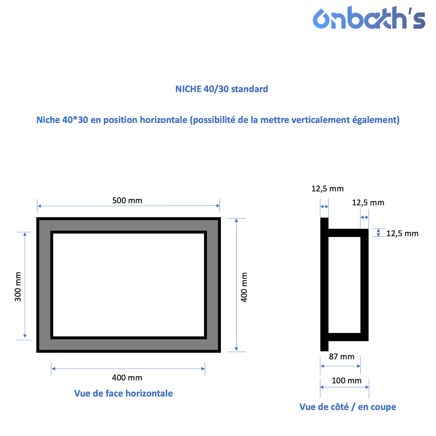 Niche à carreler 40x30 cm en polystyrène avec natte d'étanchéité pré-montée