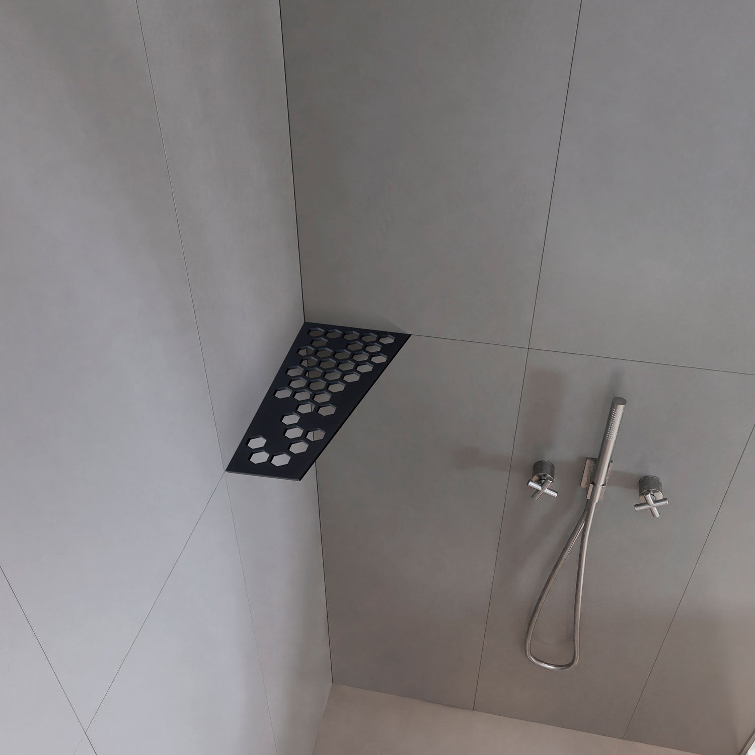 �tag�re de coin de douche rectangulaire fixation sans percer en acier inoxydable