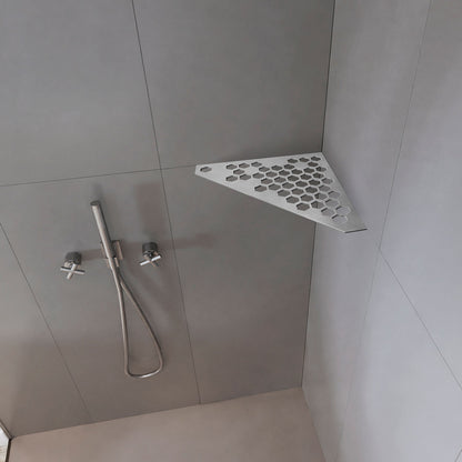 �tag�re de coin de douche pentagonale en inox fixation sans percer