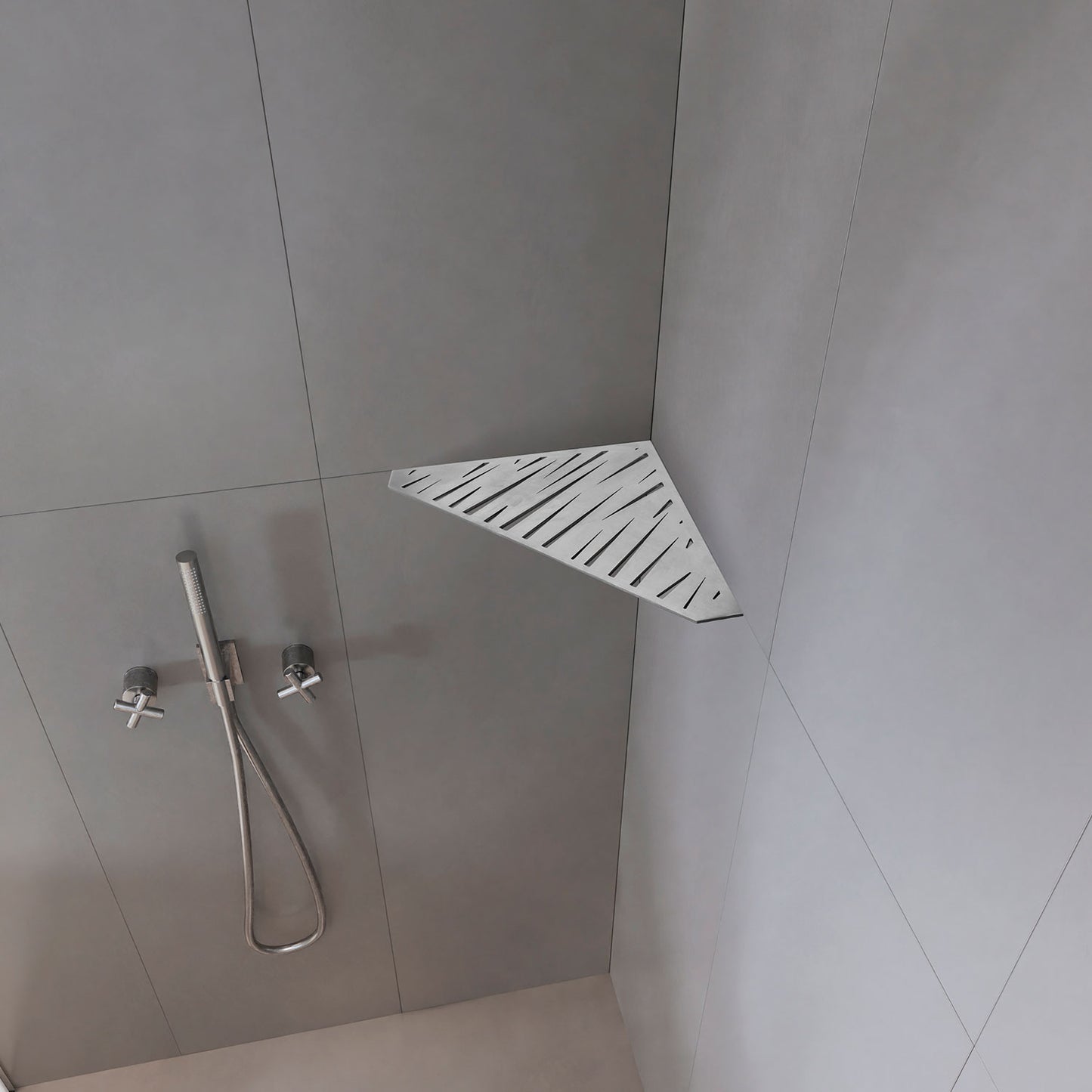 �tag�re de coin de douche pentagonale en inox fixation sans percer