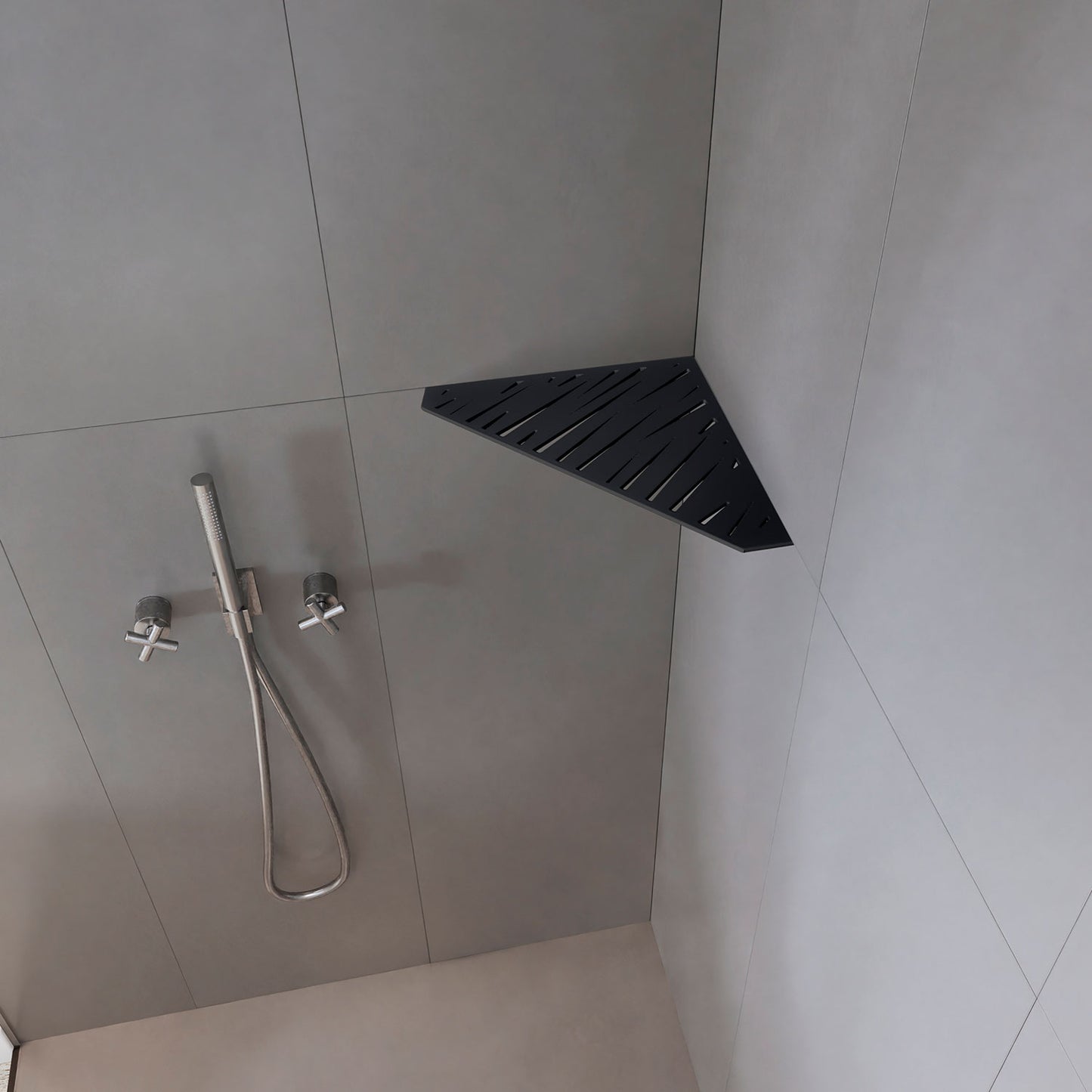 �tag�re de coin de douche pentagonale en inox fixation sans percer