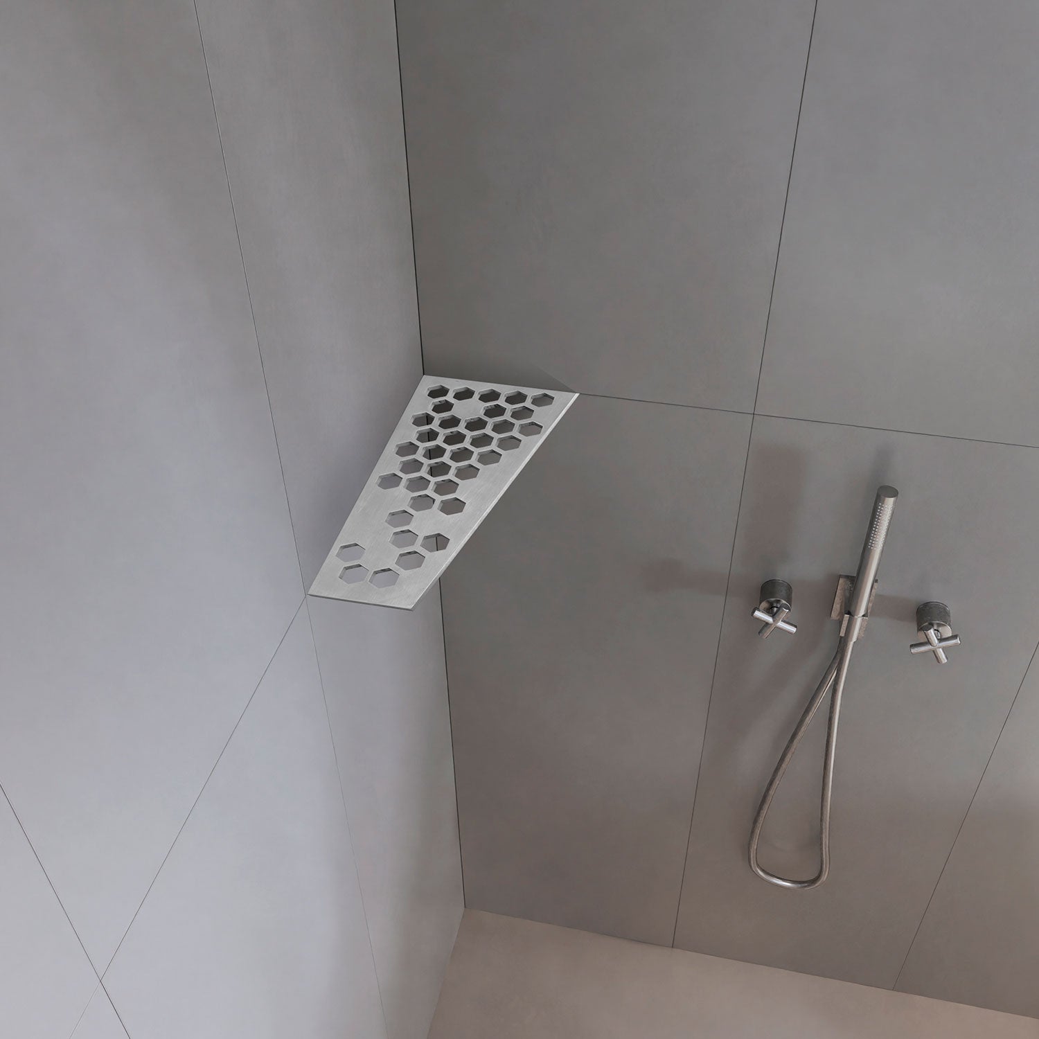 �tag�re de coin de douche rectangulaire fixation sans percer en acier inoxydable