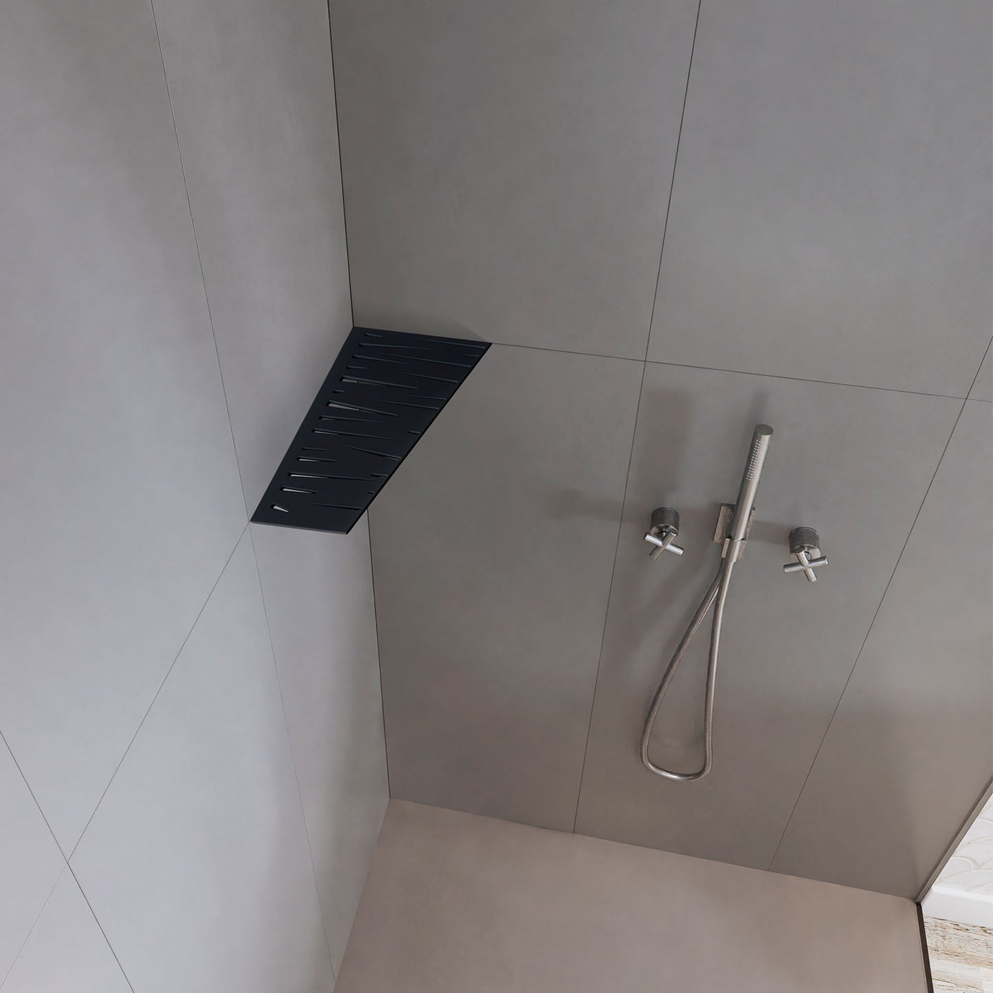 �tag�re de coin de douche rectangulaire fixation sans percer en acier inoxydable