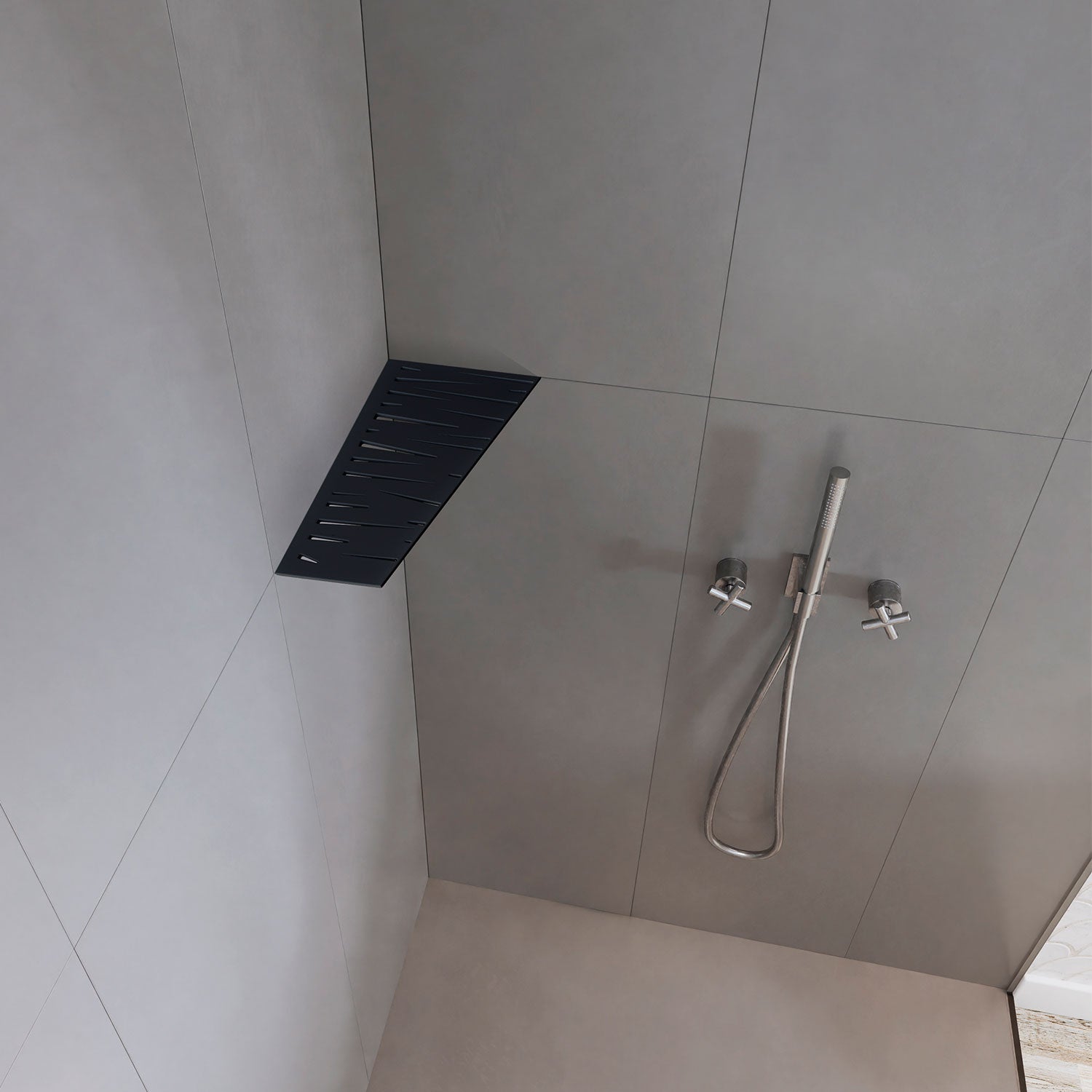 �tag�re de coin de douche rectangulaire fixation sans percer en acier inoxydable