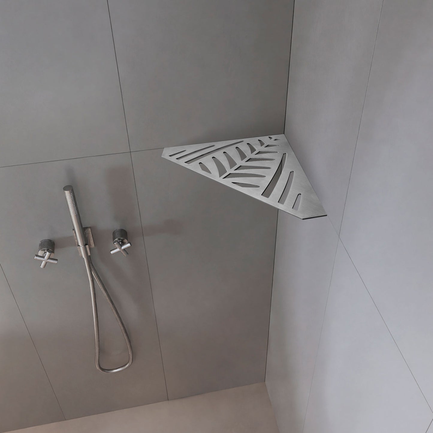 �tag�re de coin de douche pentagonale en inox fixation sans percer