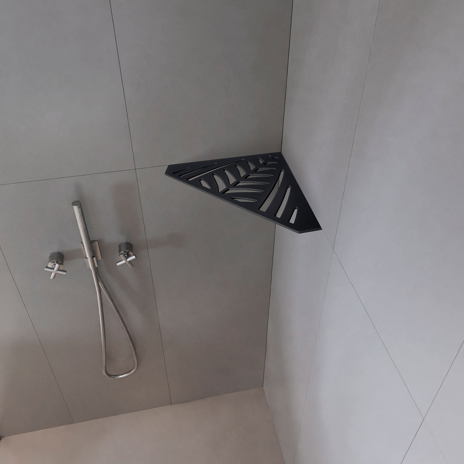 �tag�re de coin de douche pentagonale en inox fixation sans percer
