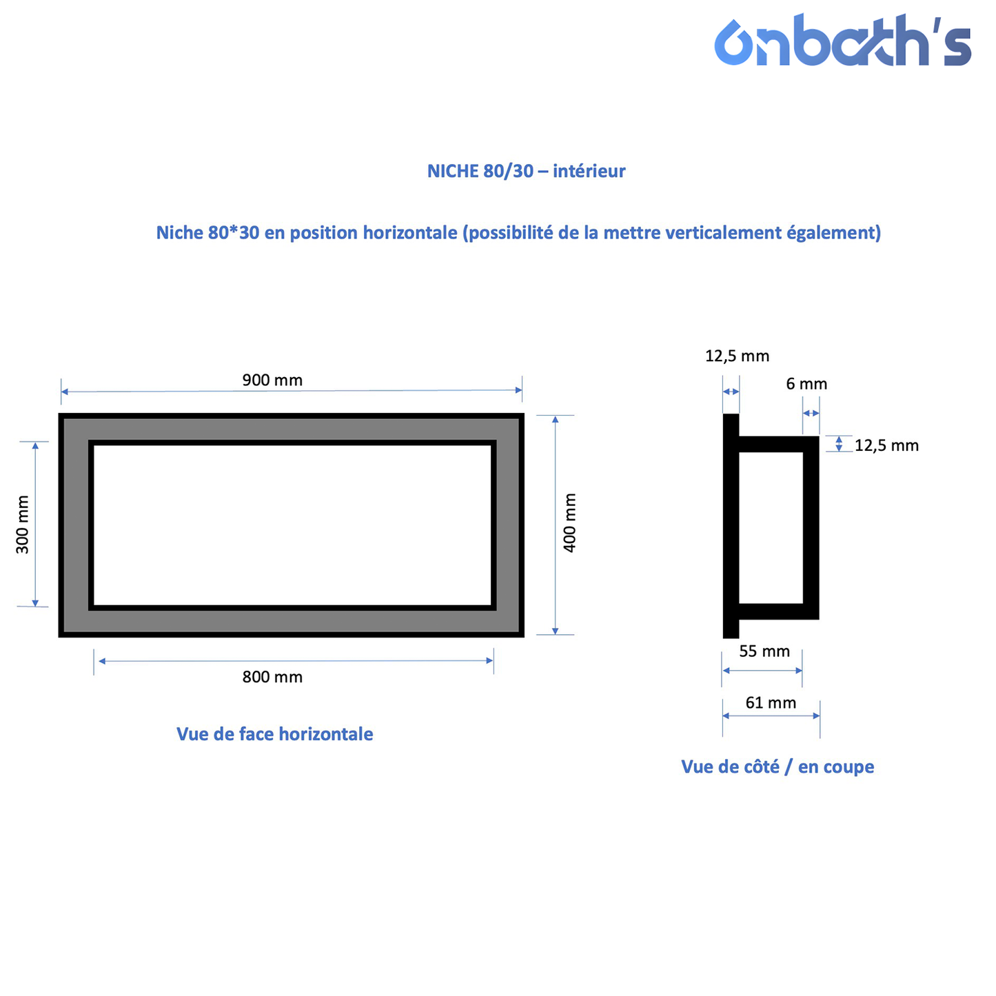 Niche à carreler 80x30 cm en polystyrène avec natte d'étanchéité pré-montée
