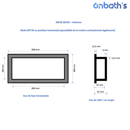Niche à carreler 80x30 cm en polystyrène avec natte d'étanchéité pré-montée
