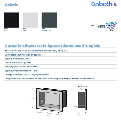 Niche Encastrable 40x20 cm en acier inoxydable 9cm de profondeur