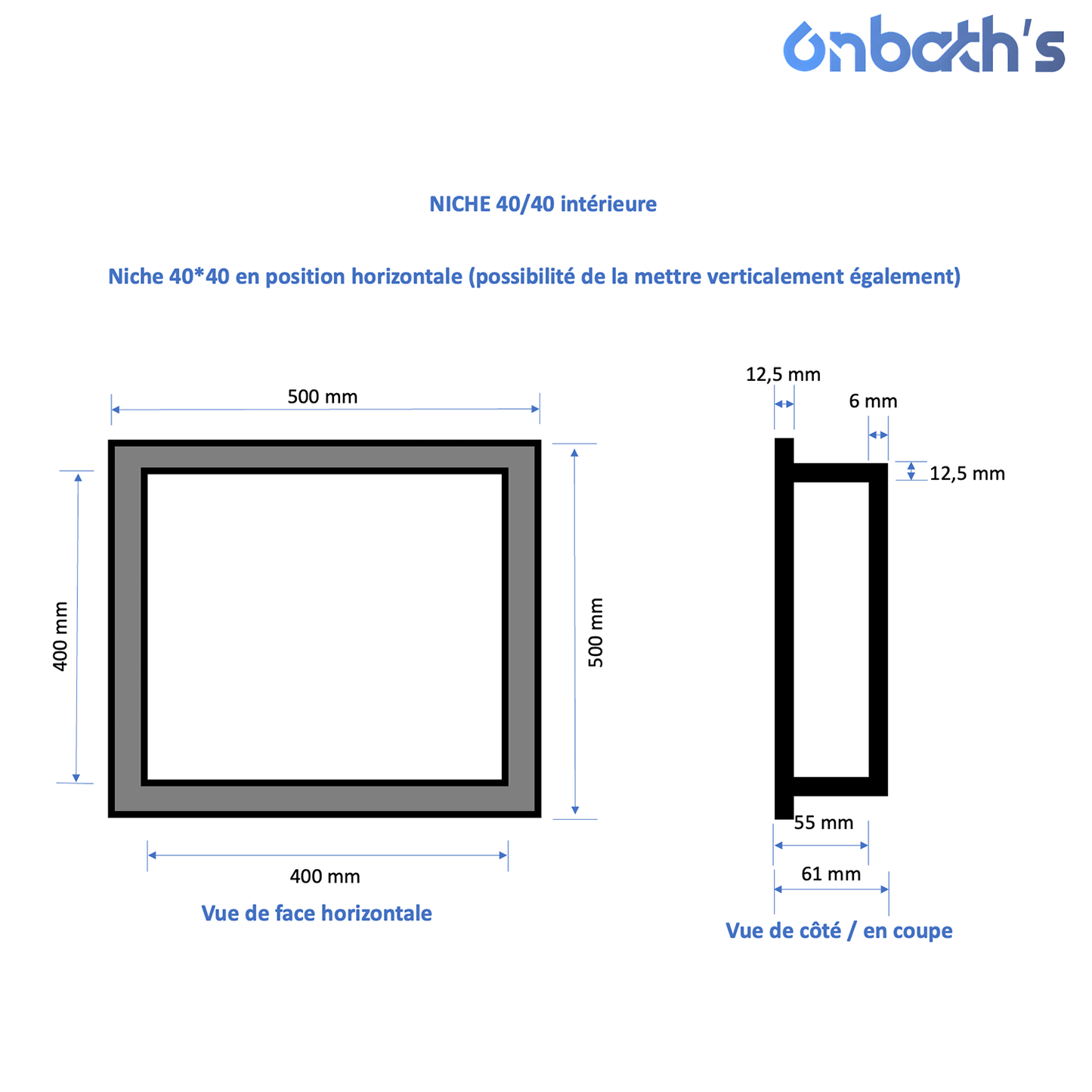 Niche à carreler 40x40 cm en polystyrène avec natte d'étanchéité pré-montée