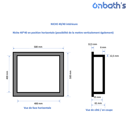 Niche à carreler 40x40 cm en polystyrène avec natte d'étanchéité pré-montée