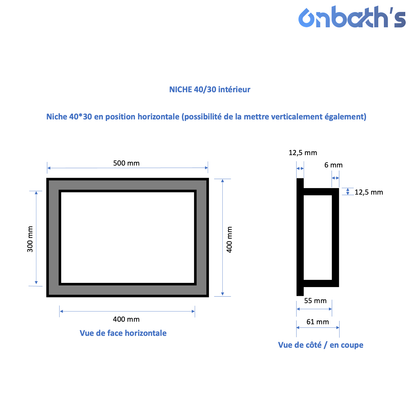 Niche à carreler 40x30 cm en polystyrène avec natte d'étanchéité pré-montée