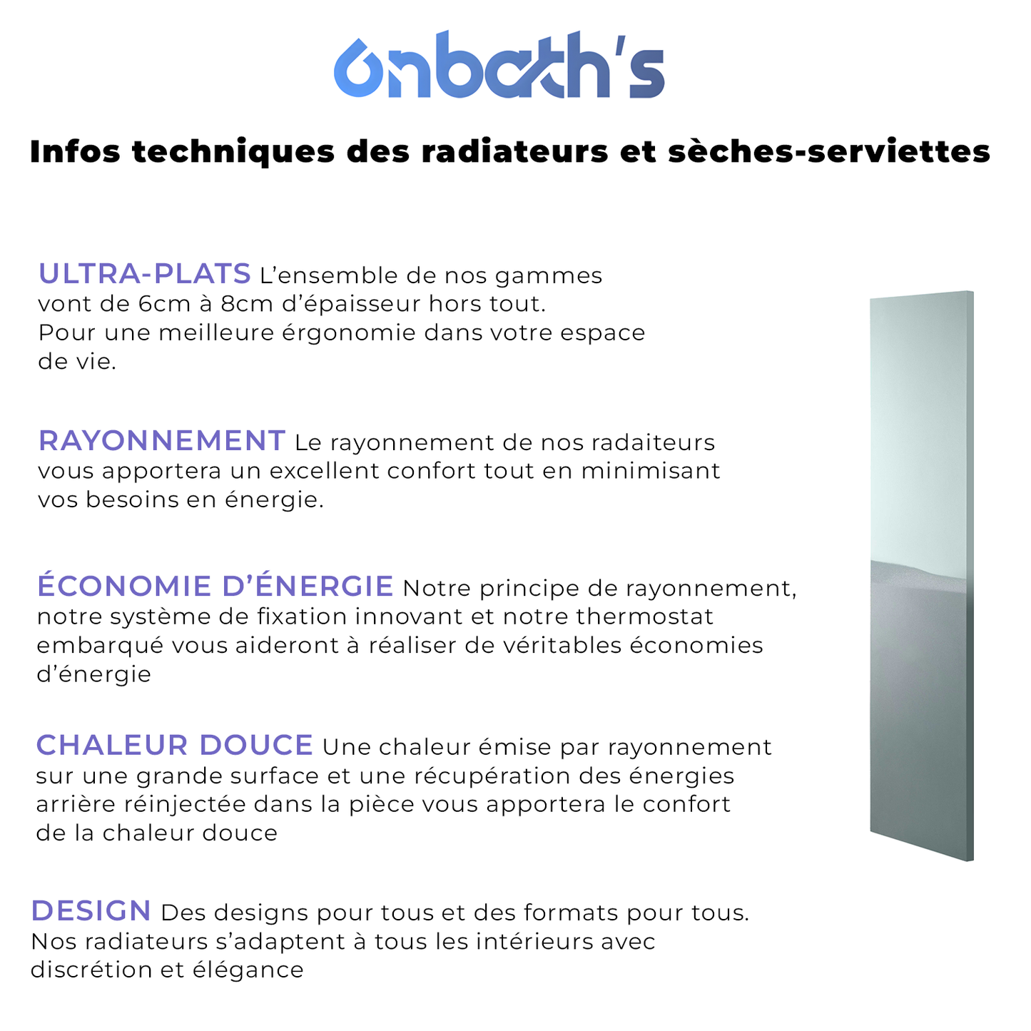 Radiateur sèche-serviettes mural en pierre naturelle Graphite Design vertical Extraplat