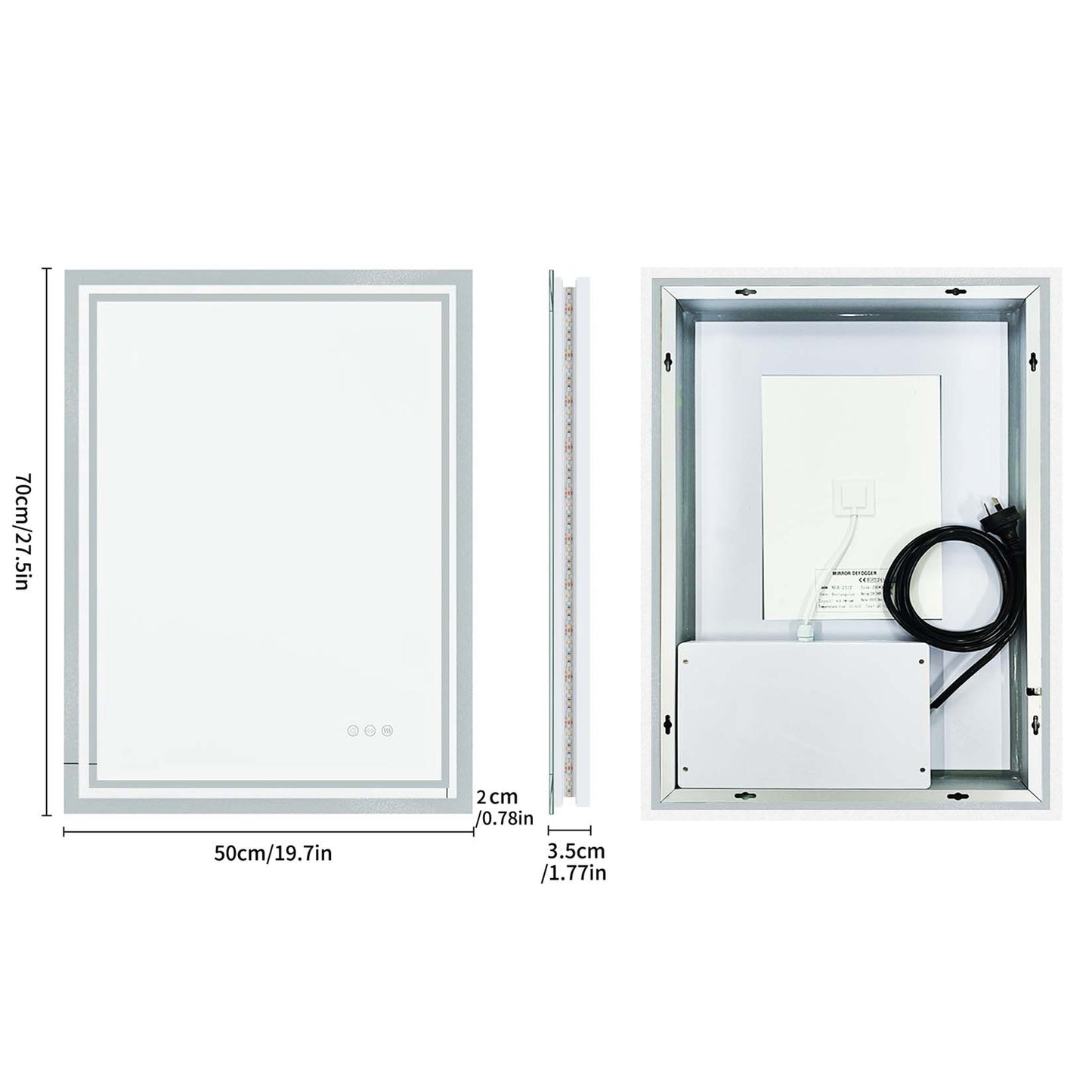 Miroir lumineux salle de bain Anti-Buée rectangulaire Éclairage 3 Couleurs avec mémoire IP44