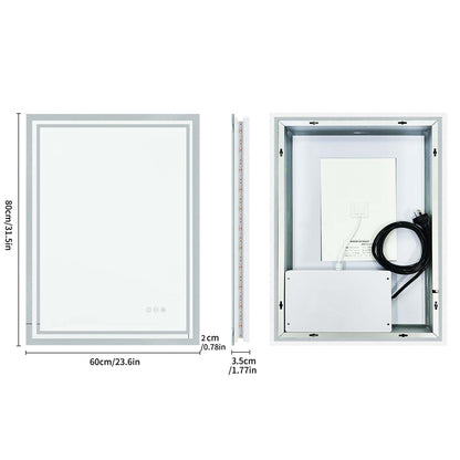 Miroir lumineux salle de bain Anti-Buée rectangulaire Éclairage 3 Couleurs avec mémoire IP44