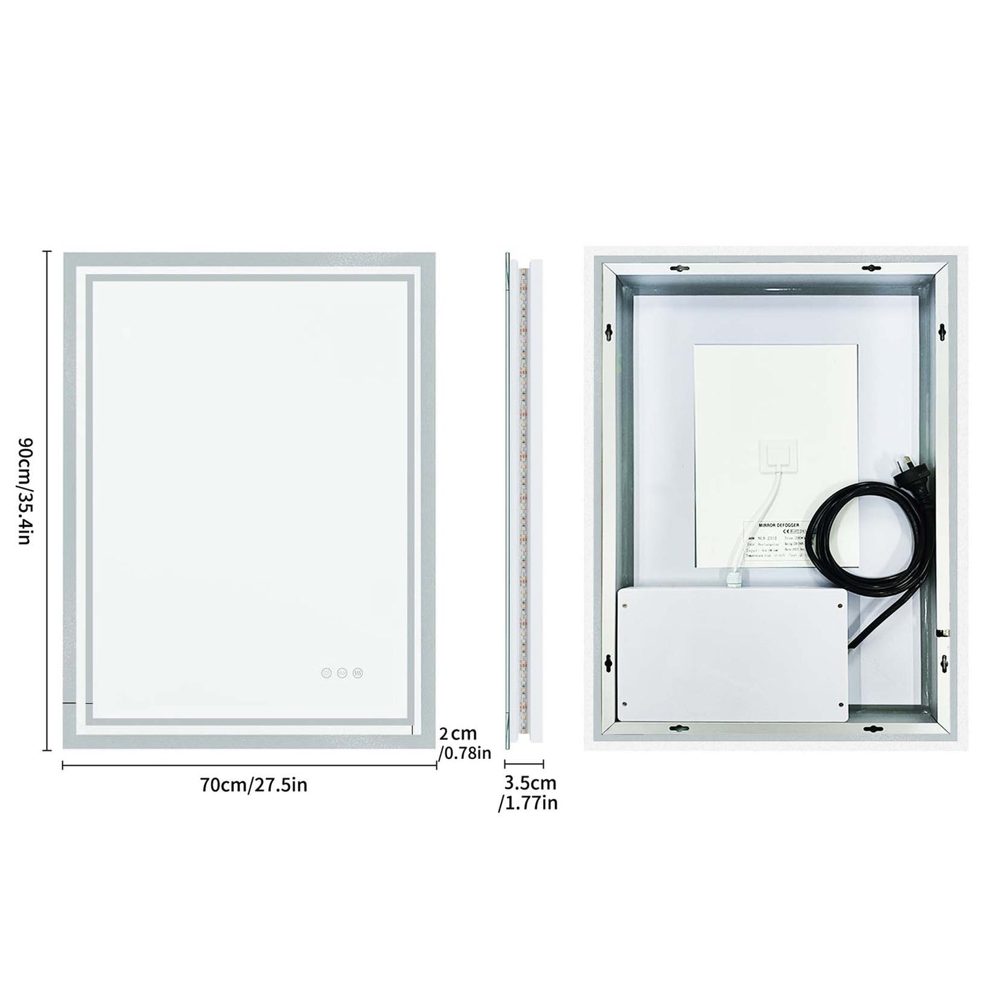 Miroir lumineux salle de bain Anti-Buée rectangulaire Éclairage 3 Couleurs avec mémoire IP44