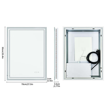 Miroir lumineux salle de bain Anti-Buée rectangulaire Éclairage 3 Couleurs avec mémoire IP44