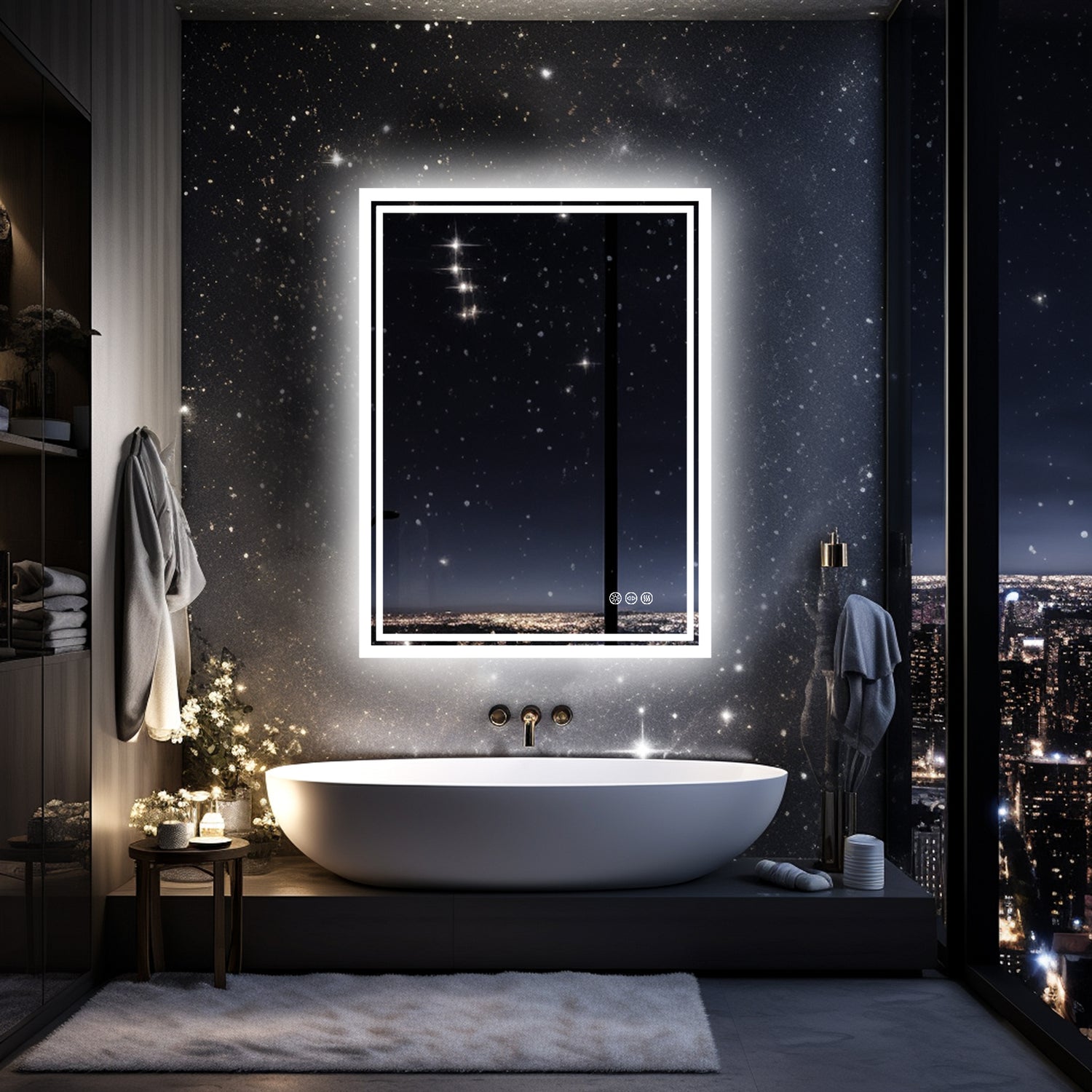 Miroir lumineux salle de bain Anti-Buée rectangulaire Éclairage 3 Couleurs avec mémoire IP44