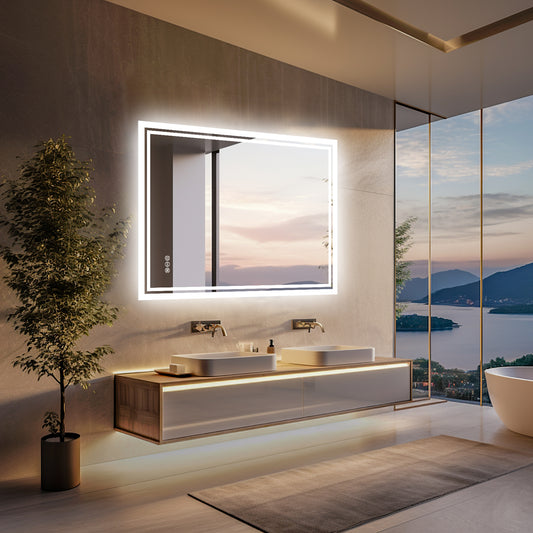 Miroir lumineux salle de bain Anti-Bu�e rectangulaire �clairage 3 Couleurs avec m�moire IP44