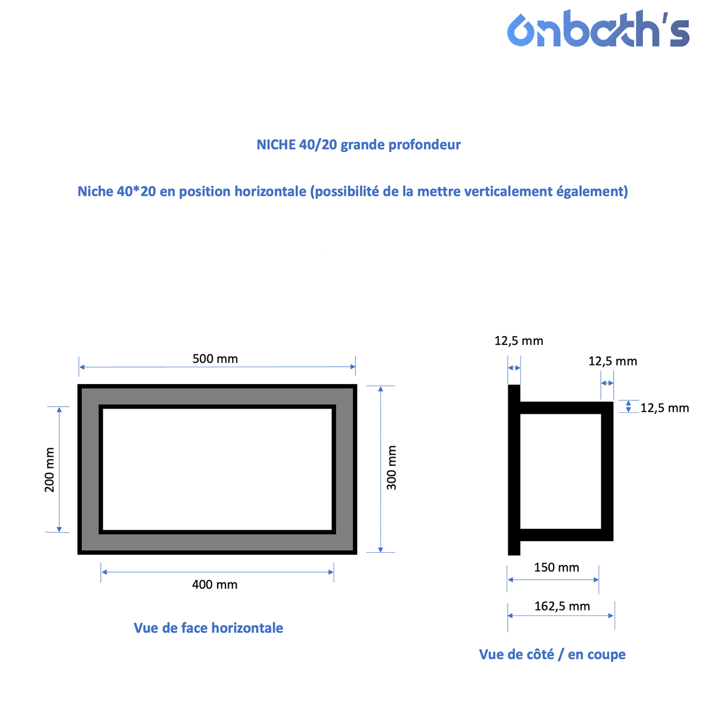 Niche à carreler 40x20 cm en polystyrène avec natte d'étanchéité pré-montée