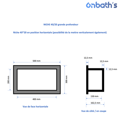 Niche à carreler 40x20 cm en polystyrène avec natte d'étanchéité pré-montée