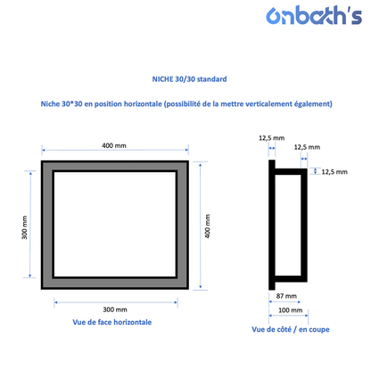 Niche à carreler 30x30 cm en polystyrène avec natte d'étanchéité pré-montée