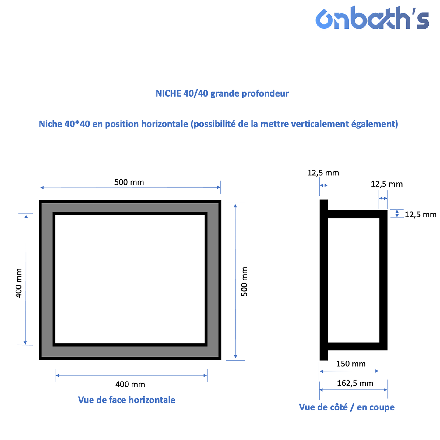 Niche à carreler 40x40 cm en polystyrène avec natte d'étanchéité pré-montée