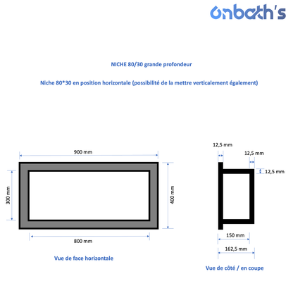 Niche à carreler 80x30 cm en polystyrène avec natte d'étanchéité pré-montée
