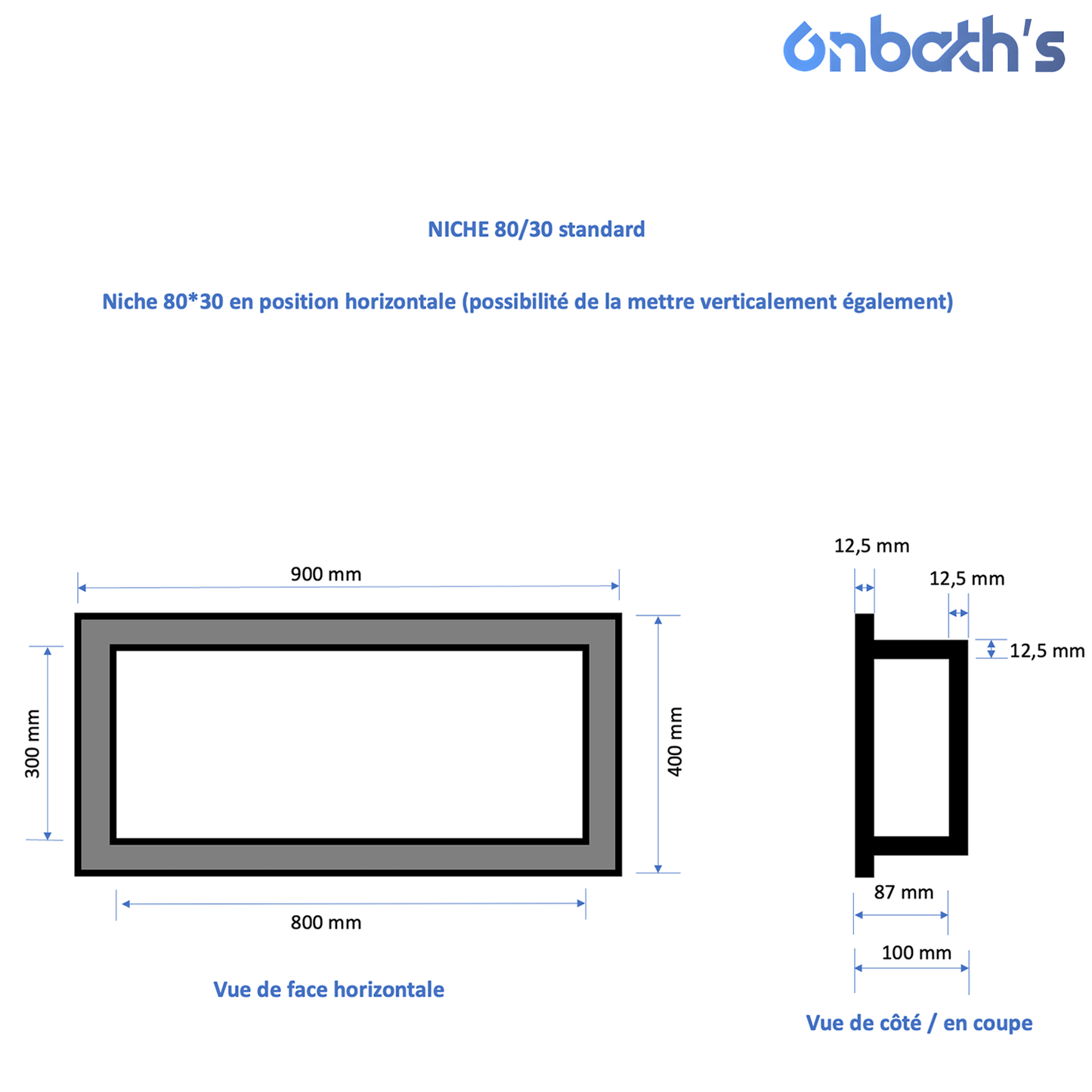 Niche à carreler 80x30 cm en polystyrène avec natte d'étanchéité pré-montée