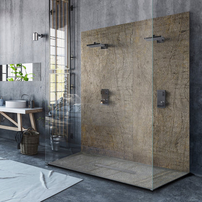 Panneau mural de salle de bain en pi�rre naturelle Ardoise claire avec natte d'�tanch�it�