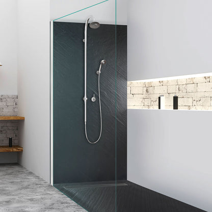 Panneau mural de salle de bain en pi�rre naturelle Graphite noir avec natte d'�tanch�it�