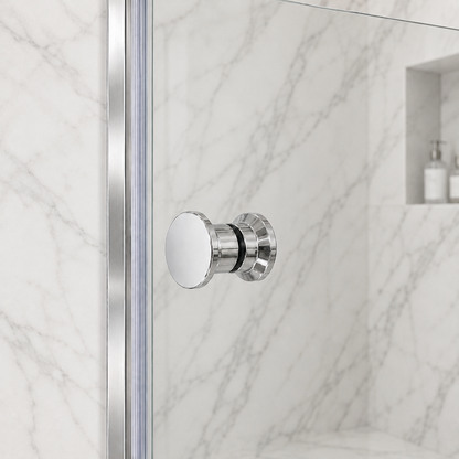 Paroi de douche avec retour pivotant 180° en verre transparent accessoires en aluminium chromé