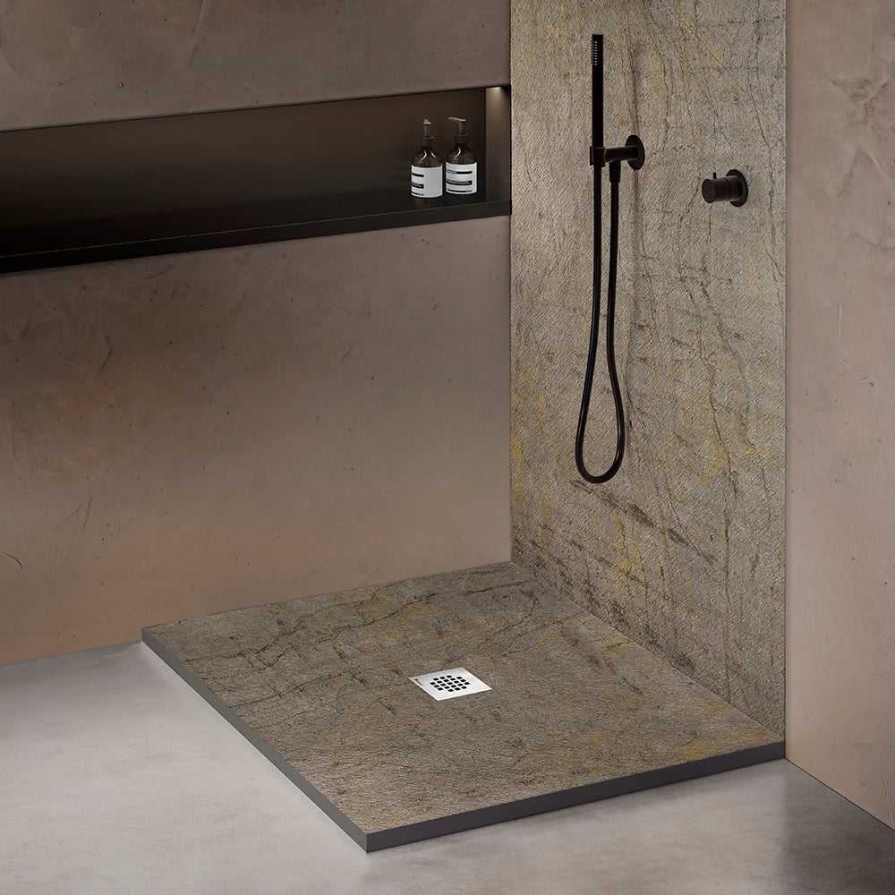 Kit bac � douche 100x100 avec panneau mural en pierre naturelle
